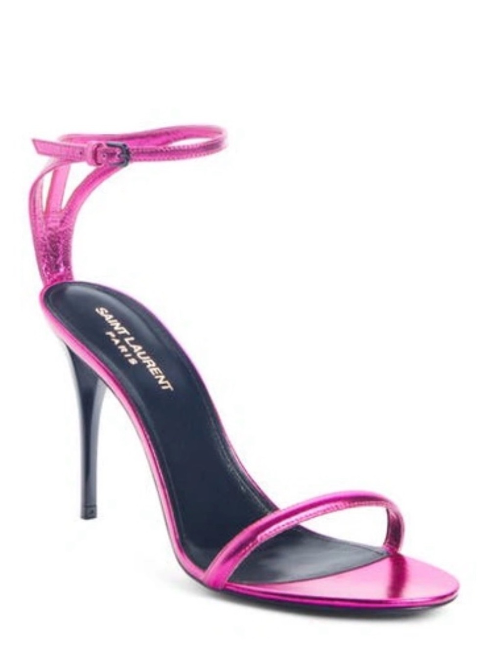 Saint Laurent Metallic Fuchsia Ankle-Strap Stiletto Sandals